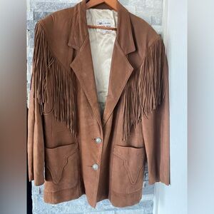 ALAMO LEATHER WEAR Tan Suede Leather Fringe Tassled Jacket-Large